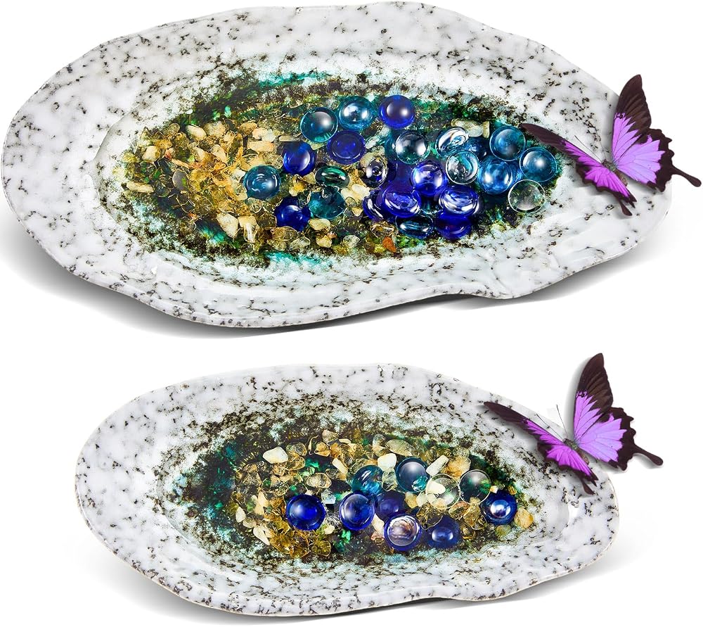 Huquary 2 Sets Bee Watering Station Butterfly Waterer Feeder Bath Bowl 40 Beads