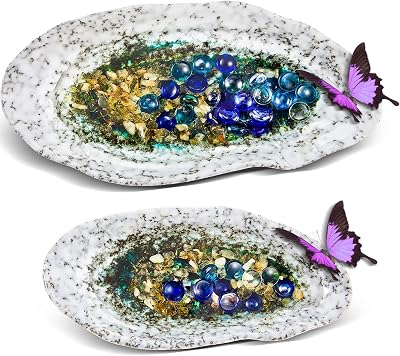 Huquary 2 Sets Bee Watering Station Butterfly Waterer Feeder Bath Bowl 40 Beads