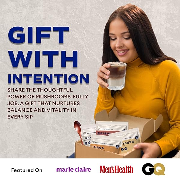 FULLY JOE MUSHROOM COFFEE GIFT SET WITH SUPERFOOD MUSHROOMS, INCLUDES LION’S MANE, REISHI, CHAGA, CORDYCEPS MIXED WITH GOURMET ARABICA INSTANT IMMUNE BOOSTING COFFEE FOR FOCUS & GUT HEALTH
