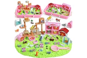 KNASON Cat and Dog Sensory Bin,Play Sand Kit for Girls and Boys with 2.2lbs Sensory Sand and Sand Box,Pet Sandbox Toys Role Pretend Play Beach Toy Birthday Present for Toddler Ages 3 4 5 6 7 8