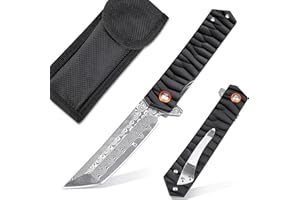 KOMWERO Damascus Pocket Knife for Men, VG10 Core Damascus Steel Blade Folding Knife with Aluminum Non-Slip Handle, EDC Knife for Camping Gift