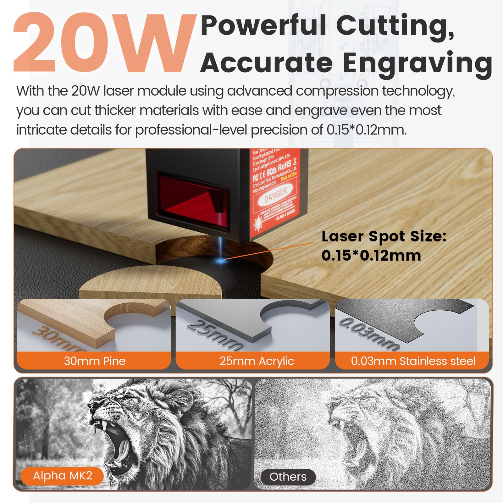 Algolaser 20W Laser Engraver Machine - Laser Cutter/Engraver with Air Assist Kit - Laser Engraving Machine with 3.5