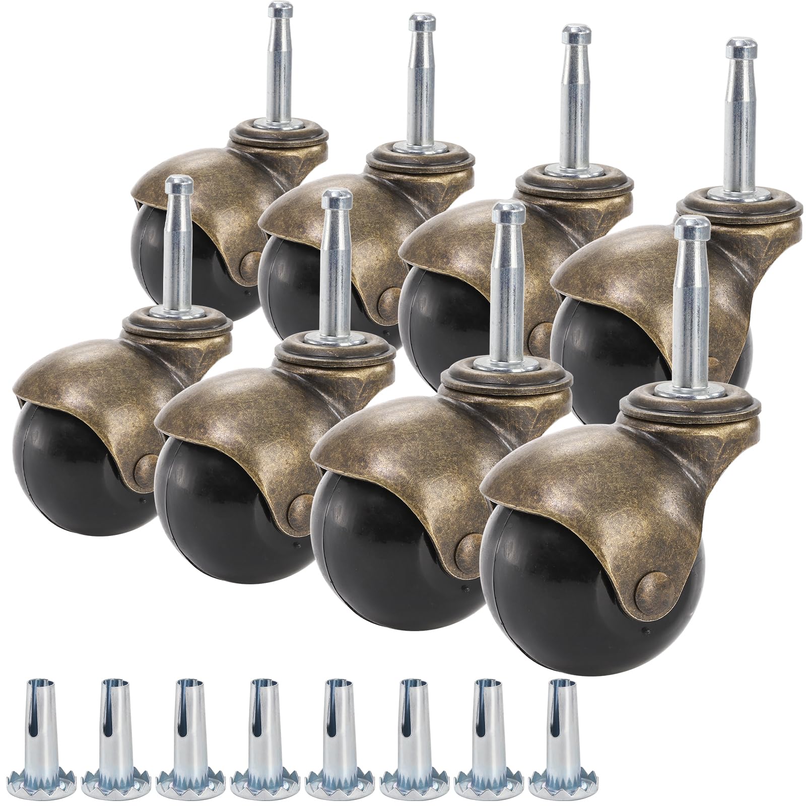 Photo 1 of Yarlung 8 Pack 2 Inch Ball Caster Wheels with Swivel Stem, Antique Brass Casters with Mounting Stem Sleeve Socket (5/16" x 1-1/2") for Furniture Chairs Sofa Cabinets