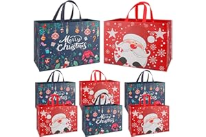 YALTOON 8 Pack Extra Large Christmas Gift Bags, Heavy Duty Reusable Tote Bags with Handles, Non-Woven Large Christmas Bags for Gifts, Holiday Shopping, Xmas Party Favors, 8pcs XL 16.9"x12.6"x7.1"