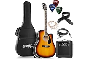Ashthorpe Full-Size Dreadnought Cutaway Acoustic Electric Guitar Package with 10 Watt Amp - Sunburst