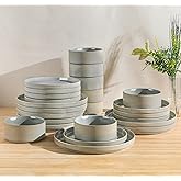 TheTerra Ceramic Dinnerware Sets for 8, 24 Pieces Porcelain Lightweight Plates and Bowls Sets, Scratch Resistant Dish Set, Oven & Microwave & Dishwasher Safe, Desert Sage