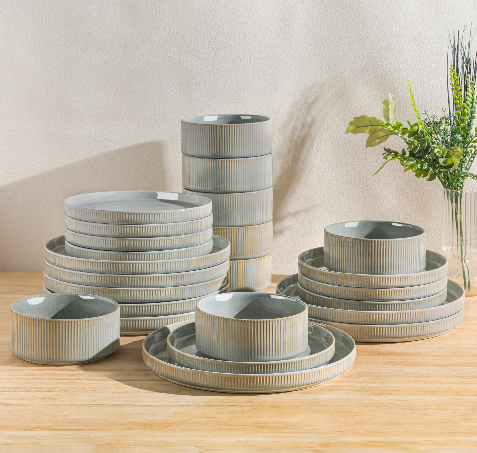 Photo 1 of ***MISSING 4***TheTerra Ceramic Dinnerware Sets for 8, 24 Pieces Porcelain Lightweight Plates and Bowls Sets, Scratch Resistant Dish Set, Oven & Microwave & Dishwasher Safe, Desert Sage
