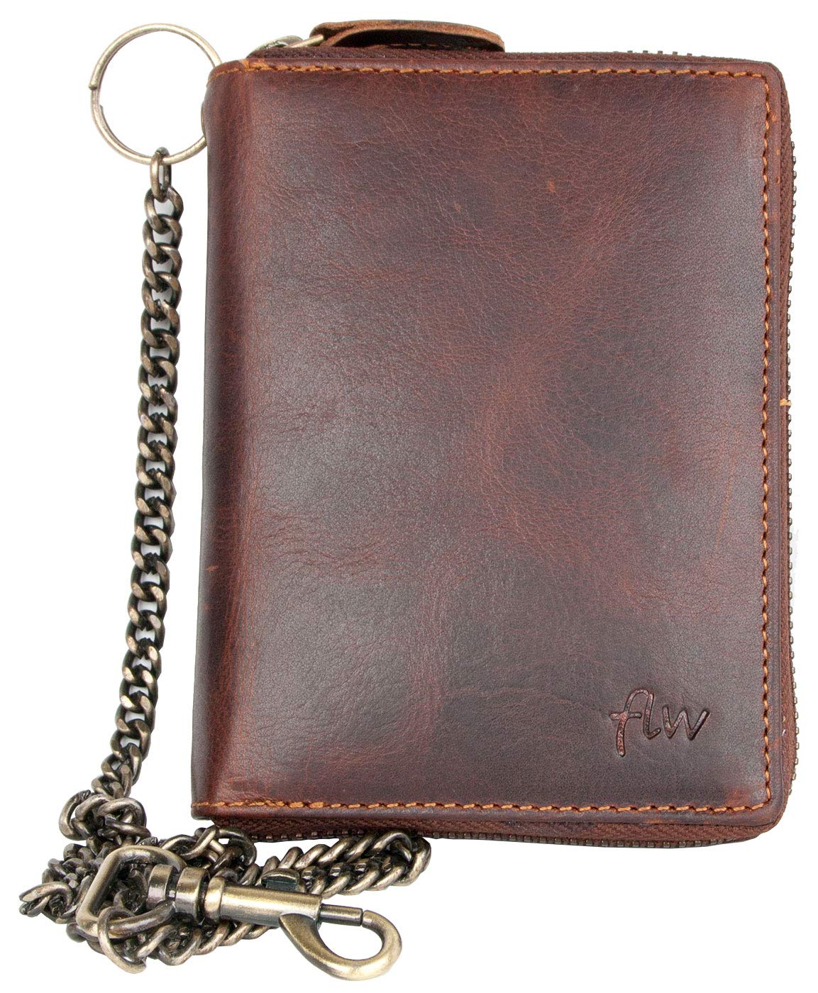 FLW Men's Genuine Leather Biker's Wallet with Metal Chain to Hang