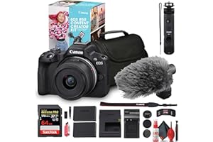 Canon EOS R50 Content Creator Kit with 18-45mm Lens | Mirrorless Camera with Mic, Tripod & Flip Screen (Black) + 64GB Memory 