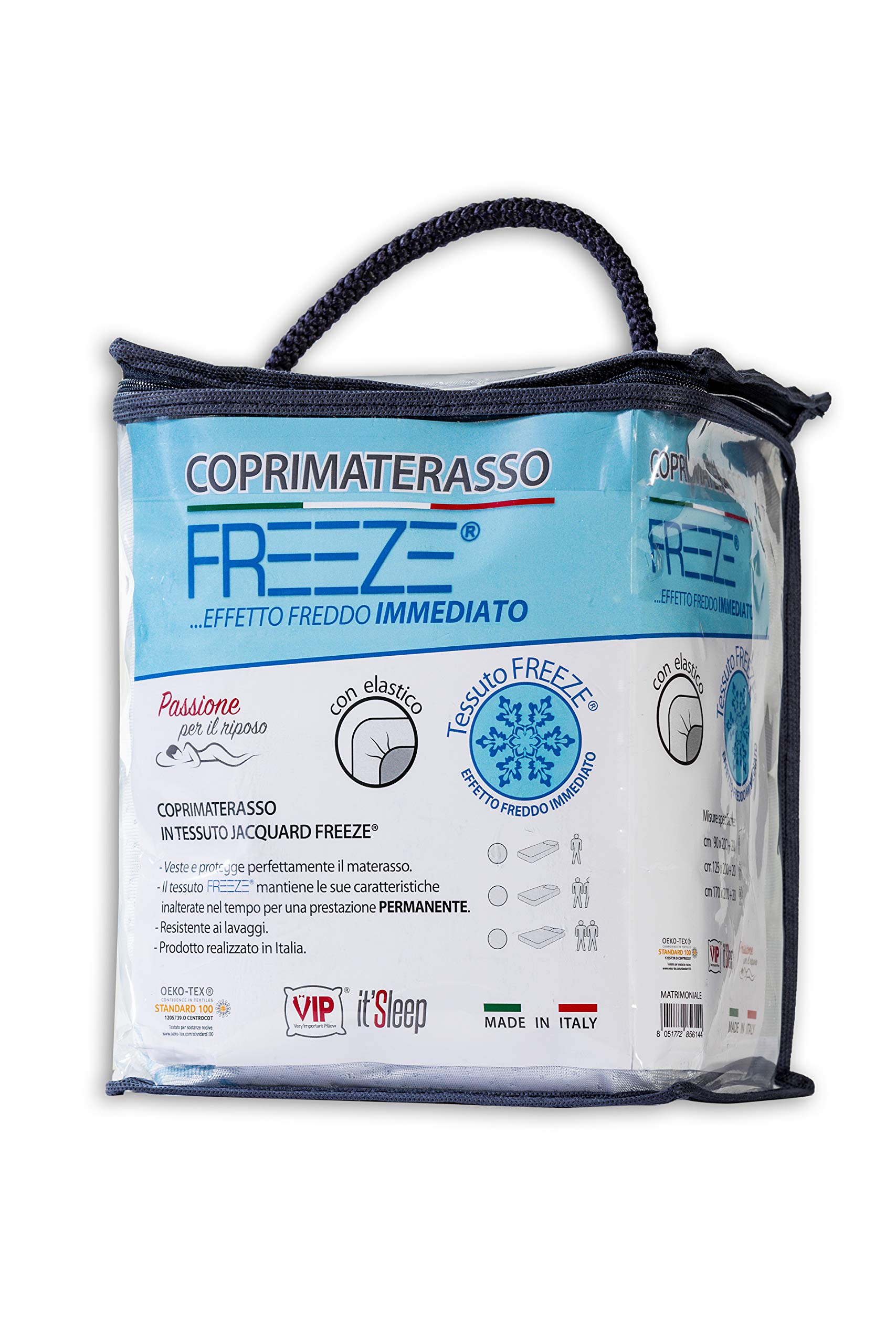 V.I.P. Very Important Pillow Freeze Mattress Protector with Elastic Corners Jacquard Fabric Bielastic, Single, 90 x 200