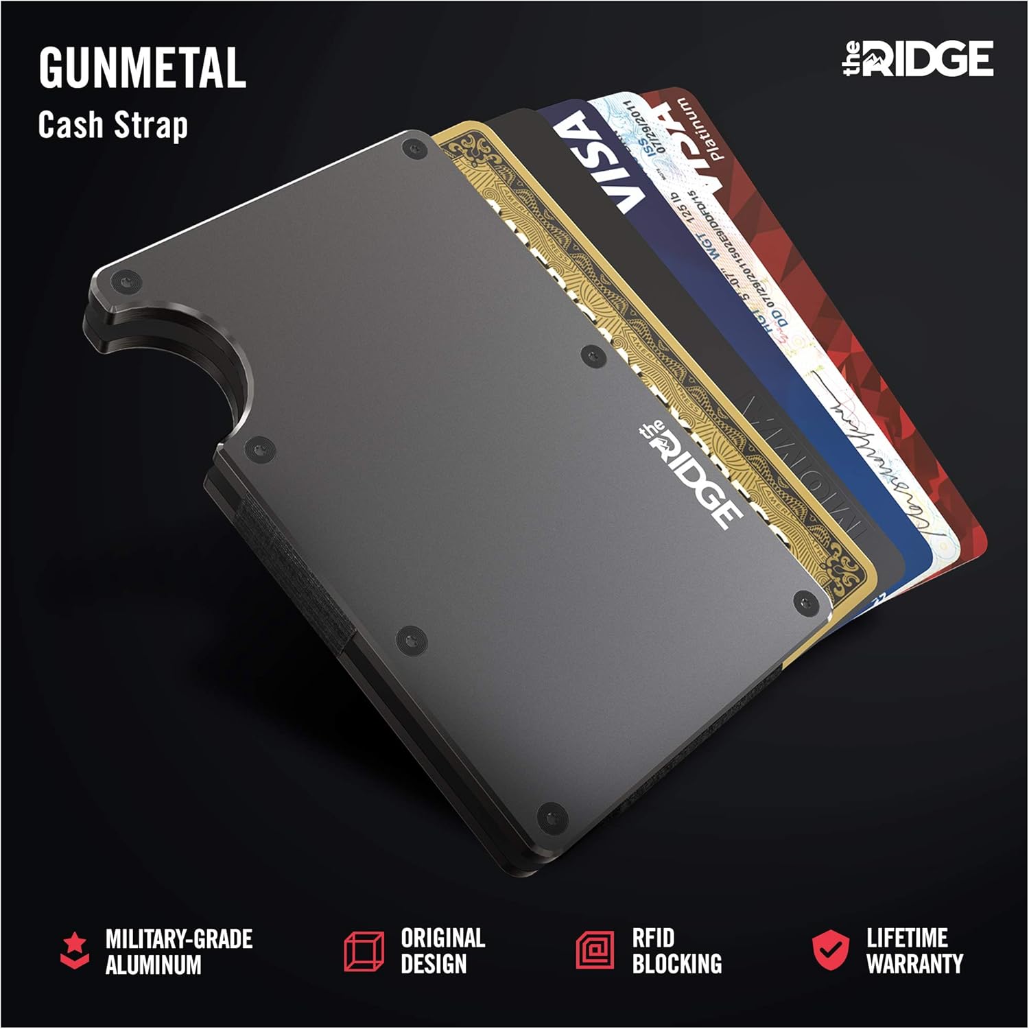 The Ridge Wallet Authentic | Minimalist Metal RFID Blocking Wallet with Cash Strap | Wallet for Men | RFID Minimalist Wallet, Slim Wallet (Gunmetal): Clothing