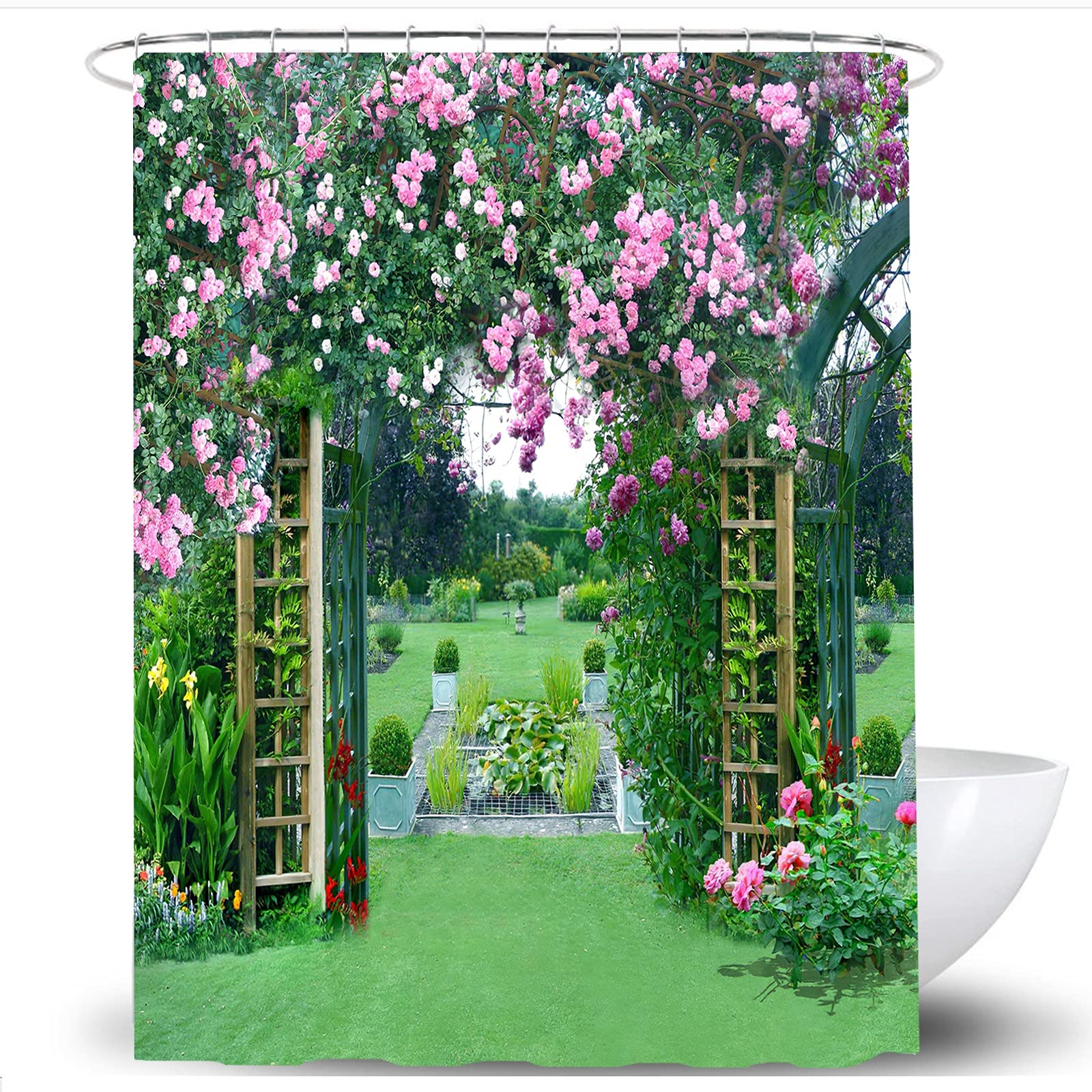 SCVBLJS Floral Shower Curtain Waterproof Bathroom Bathtub Polyester Fabric Bathroom Shower Curtain Garden scenery curtain Flower bath room partition curtain leaves With Hooks 180X180cm