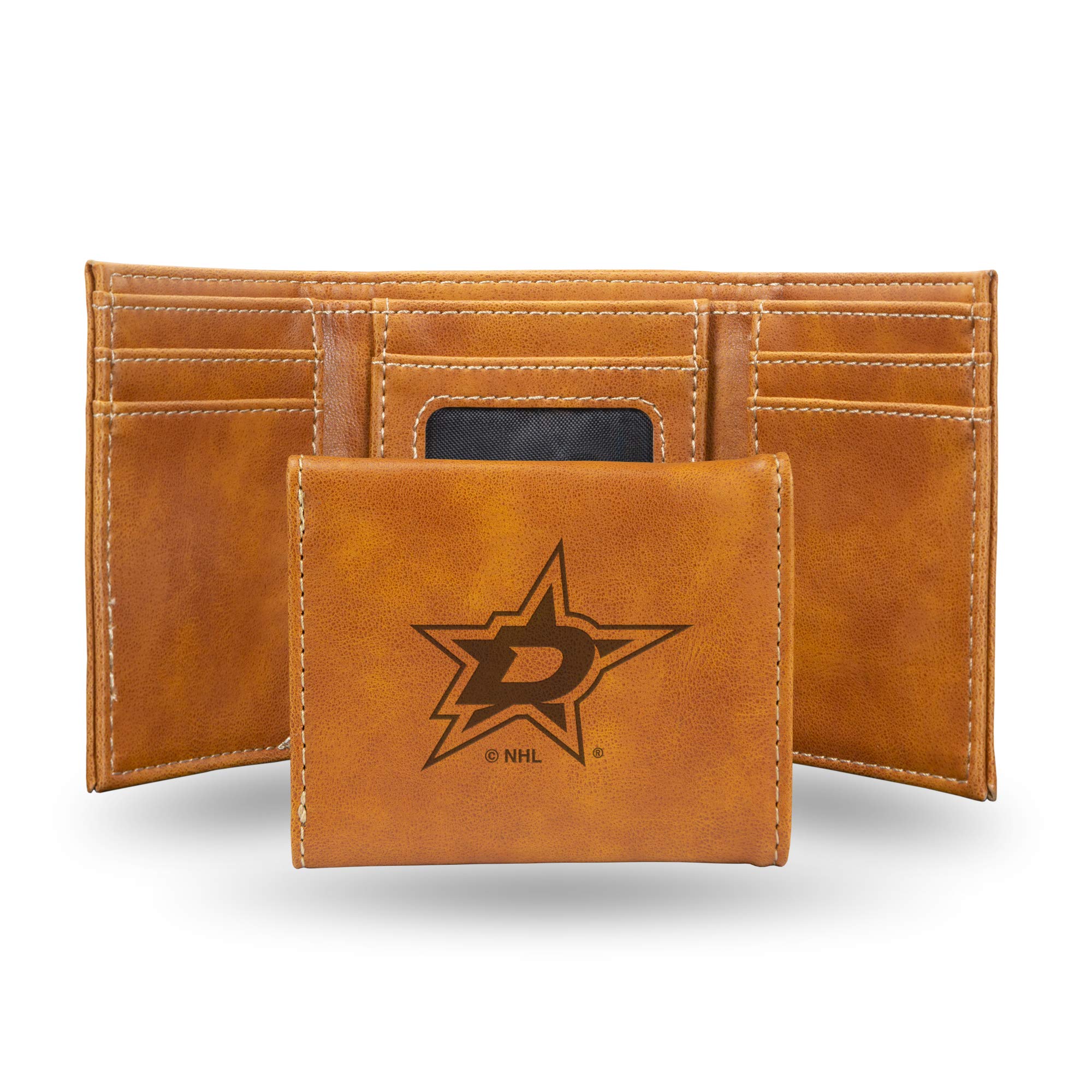 Rico Industries Laser Engraved Trifold Wallet, Dallas Stars, Brown, 3.25 x 4-