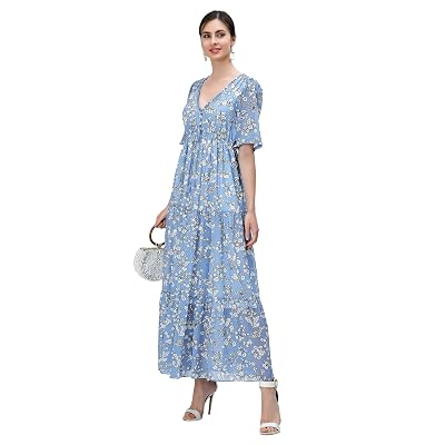 chinese dress ladies eShakti FX Ruffle Cotton Knit Halter Maxi Dress Haute red at Amazon Women's  Clothing store