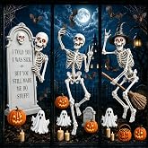 Halloween Window Clings, Extra Large Skeleton Decals, Double-Sided Reusable Funny Bats Ghosts Pumpkin Party Decoration for School Home Office Car Indoor Outdoor Glass Window, 6 Sheets
