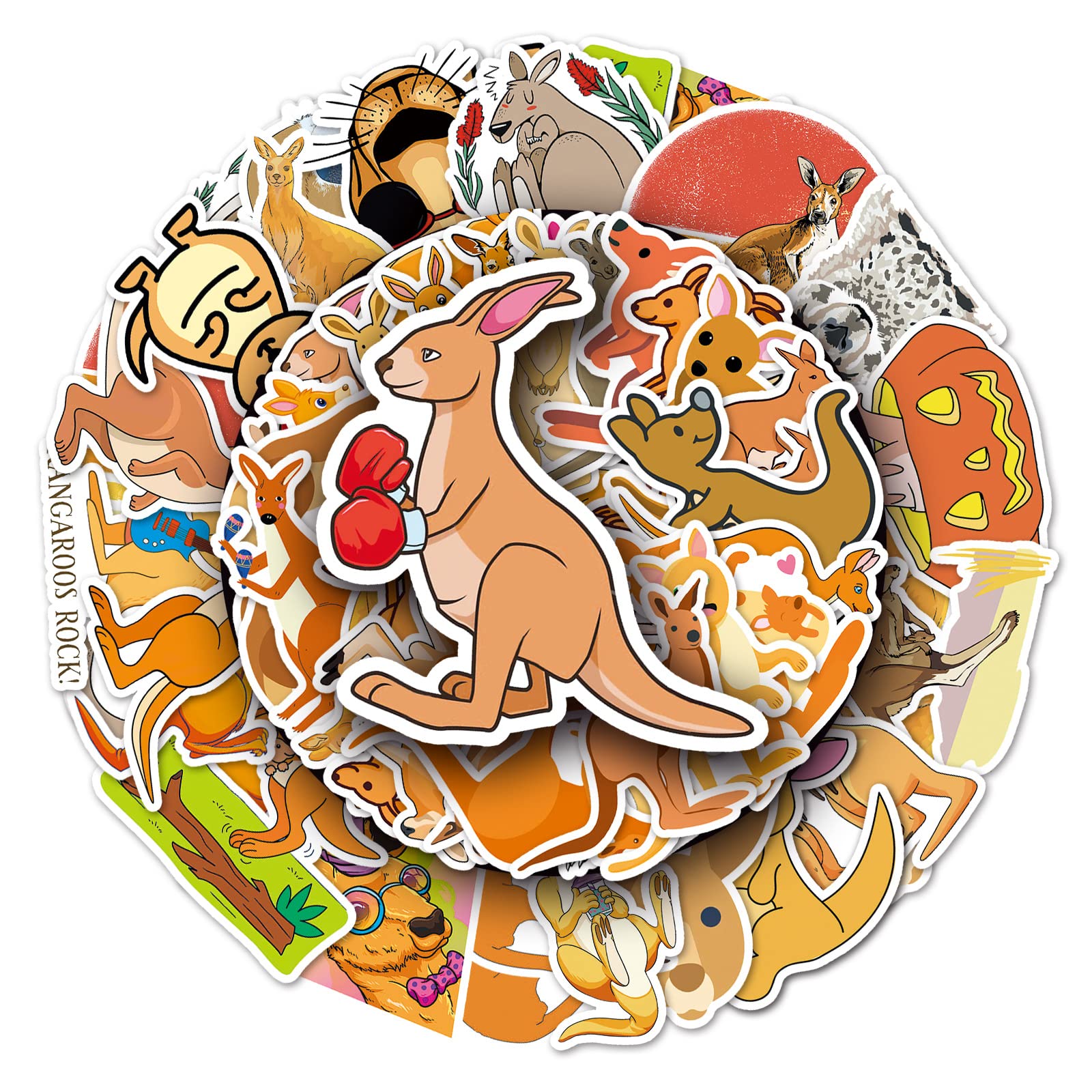 50Pcs Kangaroo Stickers Laptop Car Scrapbook Phone Skateboard Suitcase Luggage Bike Kangaroo Animal Stickers Vinyl Waterproof Aesthetic Personalised Stickers for Teens Boys Girls Adults Children