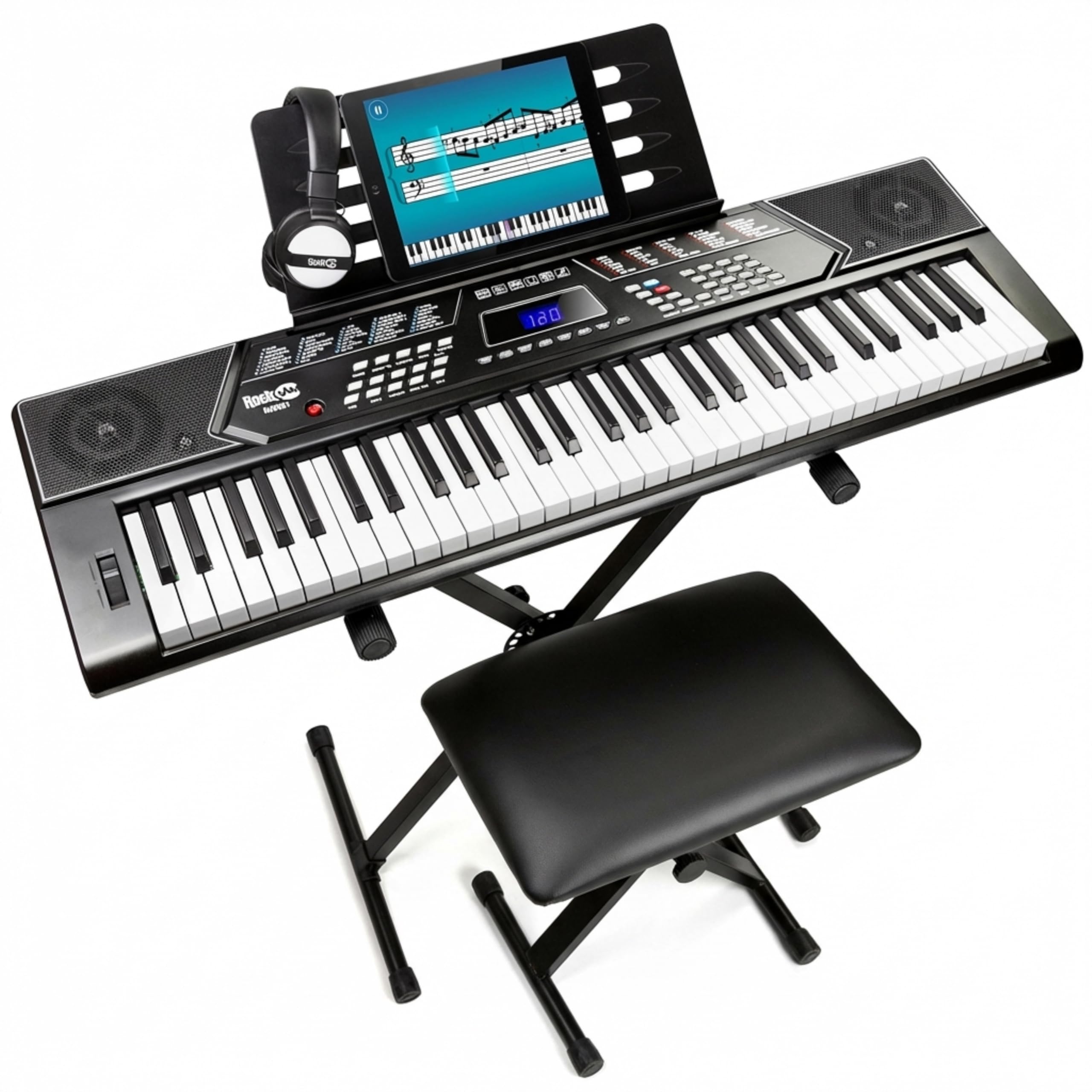 RockJam RJ5061 61 Key Keyboard Piano Kit with Stand, Bench & Headphones