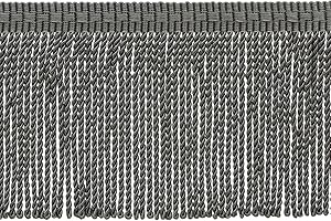 DÉCOPRO 3" (7.5cm) Basic Trim Collection Thin Bullion Fringe Trim with Fancy Woven Gimp Header (Style# BFTC3) Stone Grey #P05 (Dark Grey) Sold by The Yard (36"/3 ft/0.9m)