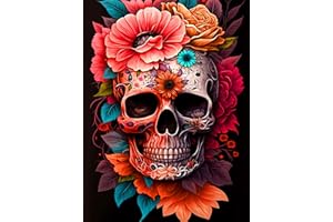 ijbnhd Skull Diamond Painting Kits for Adults-Flower Diamond Art Kits for Adults,Round 5D Gem Art Kits for Adult DIY Crafts Kits for Gift Home Wall Decor Gifts 12x16inch