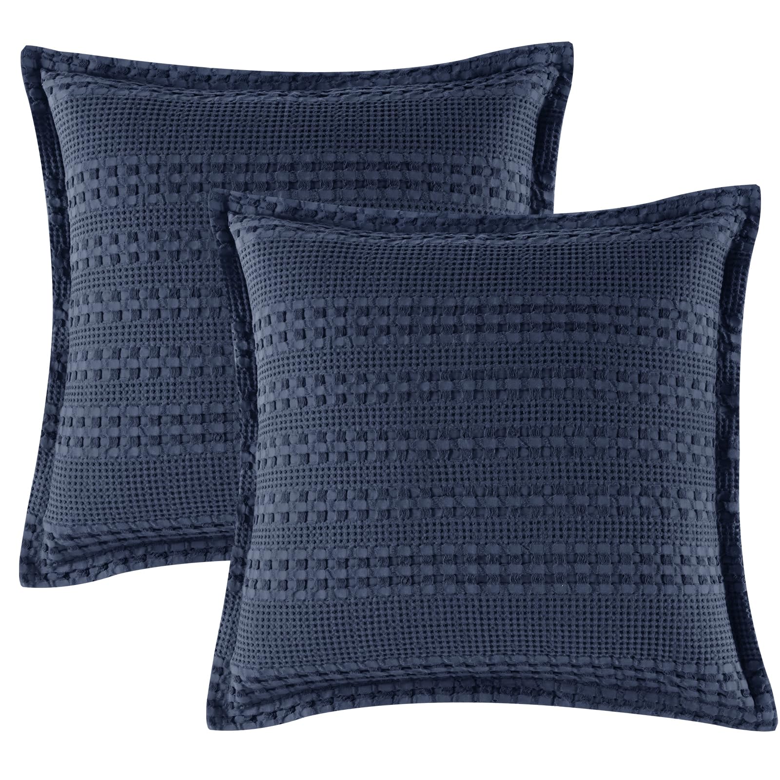 PHF 100% Cotton Ruffle Waffle Weave Euro Sham Covers, 2 Pack 26" x 26" Bed Pillow Covers for Elegant Home Decor, No Filling, Luxury Aesthetic Euro Pillow Cases for Bed, Dark Navy Image PHF 100% Cotton Ruffle Waffle Weave Euro Sham Covers, 2 Pack 26" x 26" Bed Pillow Covers for Elegant Home Decor, No Filling, Luxury Aesthetic Euro Pillow Cases for Bed, Dark Navy Image