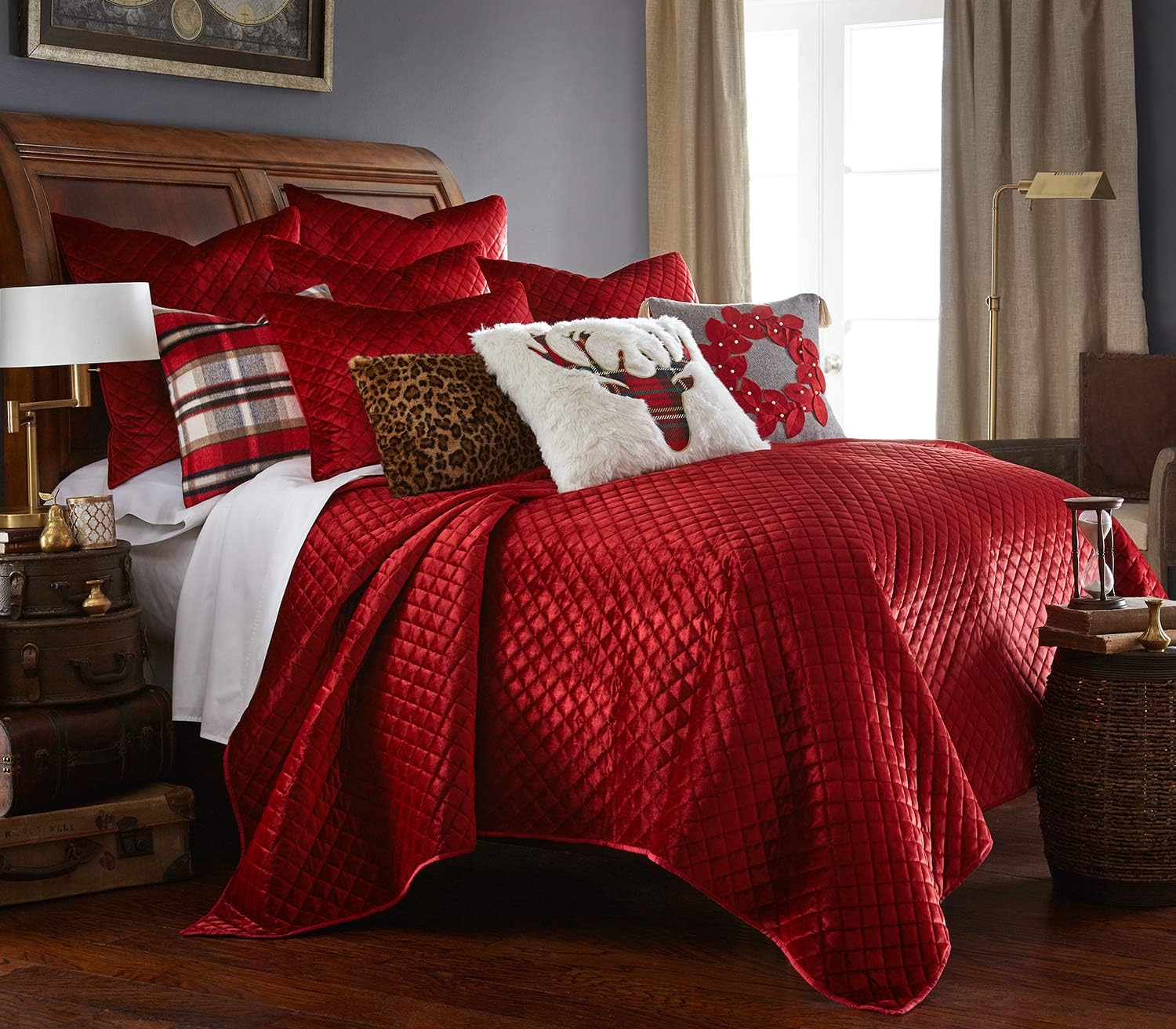 Red Velvet K Quilt Set, Christmas, 100% Polyester, Cream, Grey