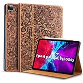 Gexmil Case for New Ipad Pro 12.9 Inch 2022/2021 inch (6th/5th Gen),Genuine Leather Ipad Pro 12.9 Cover(2020/2018),Made from Real Leather Cowhide (Pattern-Brown)