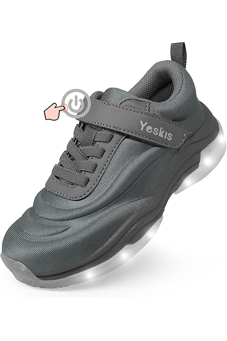 SKYWHEEL Kids Light Up Sneakers - LED Switch, Hook & Loop Strap, Toddler Size 10 To Big Kids 5