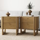 Nathan James Solace Mid Century Modern 2 Drawer Nightstand with Solid Wood Frame and Rounded Details, Light Brown Set of 2