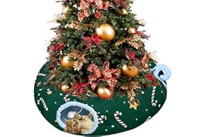 LUCKITTY Cat Tunnel Bed in Christmas Style with Star, Crutches Candy, and Snowflakes Patterns - 3FT x 3FT x 9.8 INCH Size Green Decorative for Festive Felines