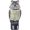 Ohuhu Horned Owl Decoy with Tweet, Light-control System Natural Enemy Pest Deterrent Scarecrow with Rotating Head Pest Control Repellents