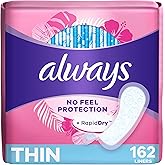 Always Thin No Feel Protection Daily Liners, Regular Absorbency, Designed with a Breathable Layer to Help Keep You Dry, Unsce