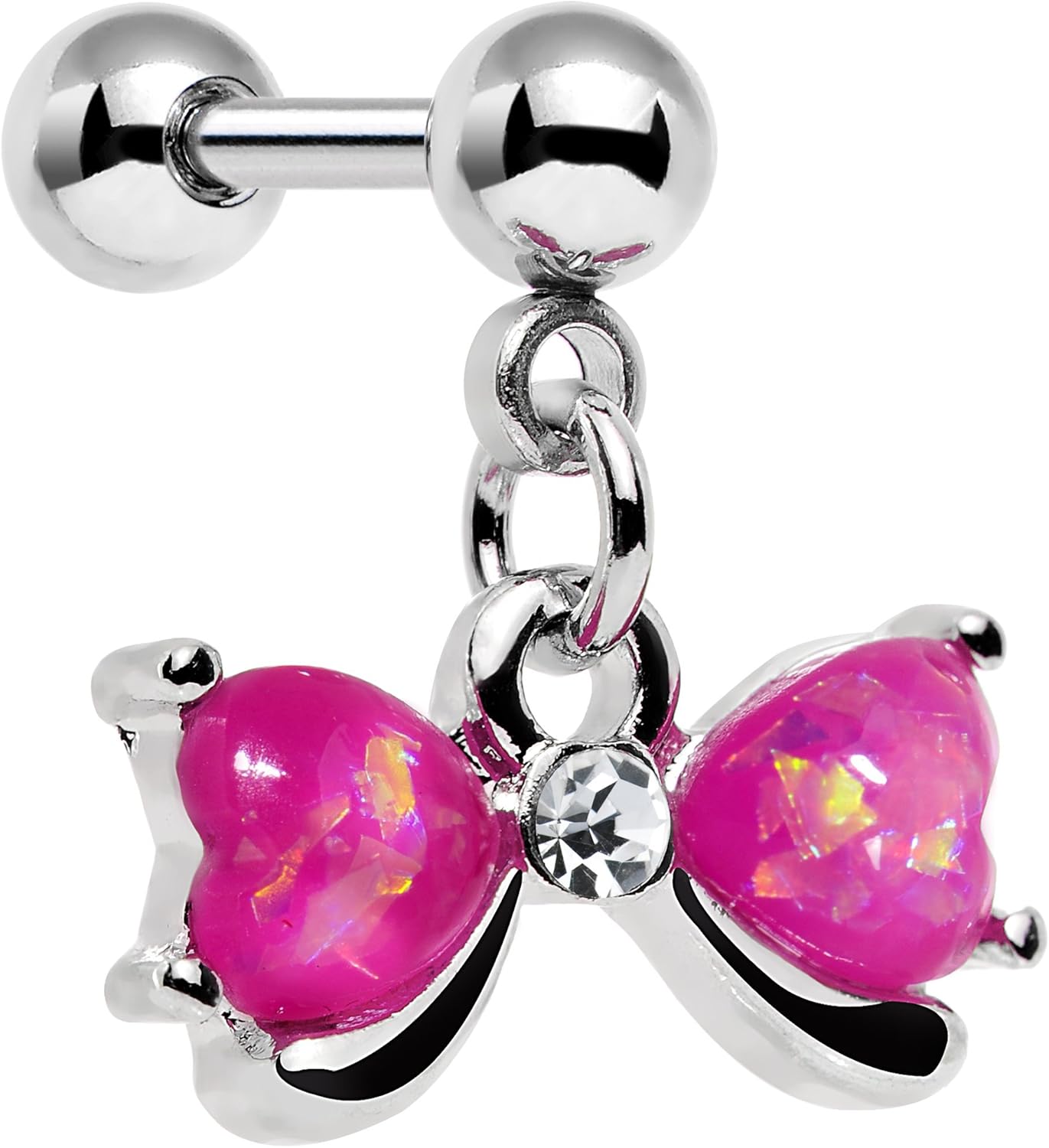 Body Candy Stainless Steel Pink Iridescent Accent Heart Bow