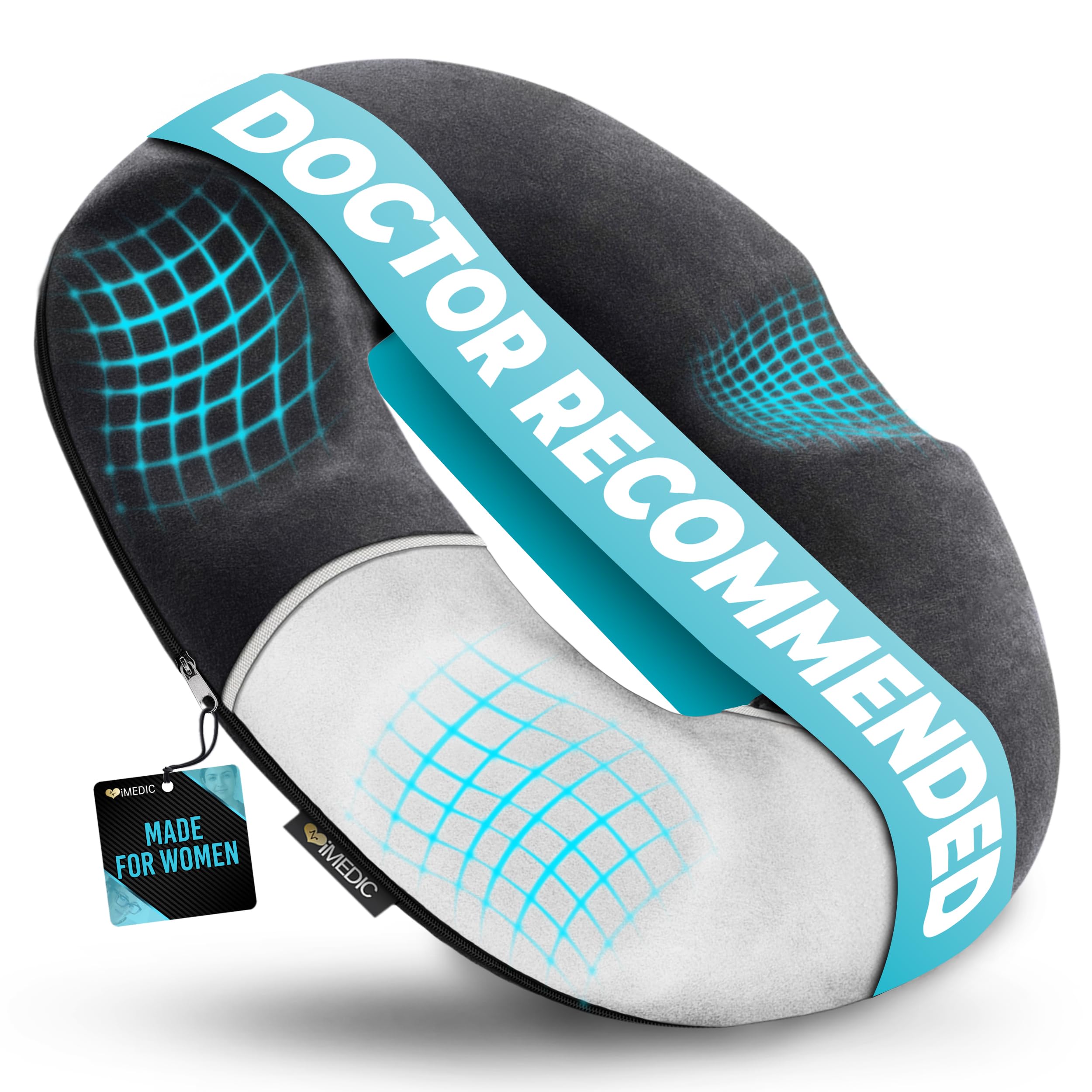 iMedic Memory Foam Donut Cushion (1 Pack) – Ergonomic Seat Cushion for Haemorrhoids, Coccyx & Postnatal Pain – Office Chair Cushion for Tailbone Relief – Orthopedic Support for Sitting Comfort