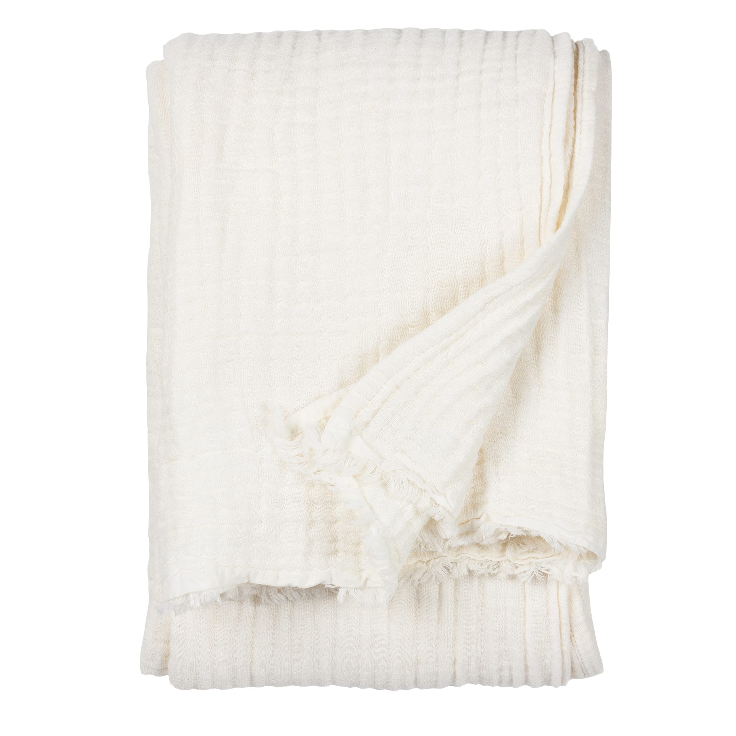 Yard furn Lark Cotton Muslin Throw – Soft Crinkle Texture Blanket (White – 130x180cm)