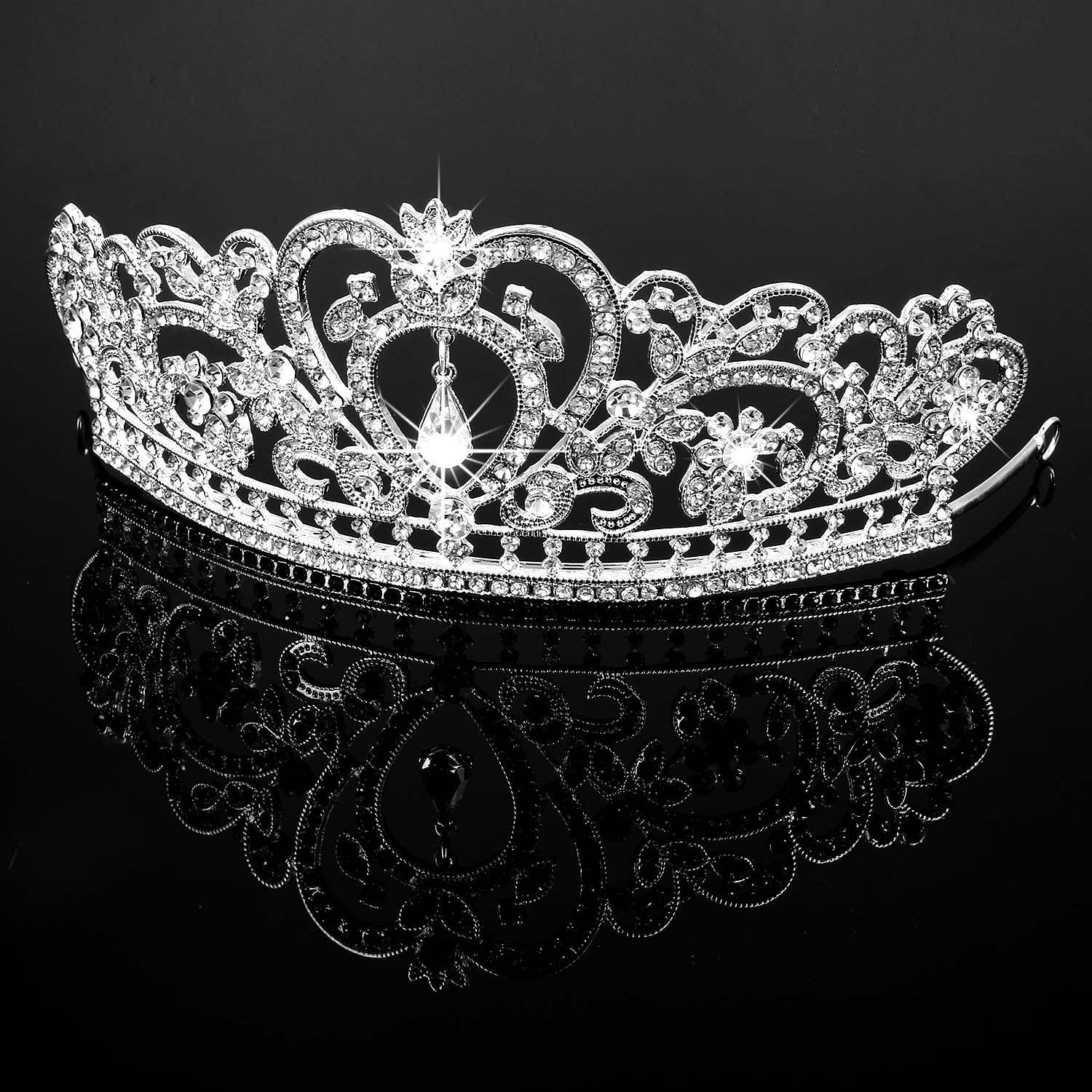 Abeillo Hochzeit Braut Kronen-Stirnband Tiara Charming Strass Kopfstück Silber (Diadem 3)