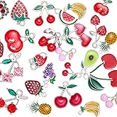 COGCHARGER 22Pcs Assorted Fruit Charms for Jewelry Making Bulk Cute Alloy Enamel Crystal Charms Rhinestone Strawberry Cherry Pendant for Bracelet Earring Necklace DIY Crafts