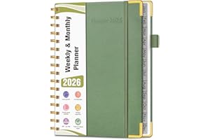 NOTBOKPA 2026 Planner, Hardcover Leather Weekly and Monthly Planner, January 2026 - December 2026, Spiral Yearly Agenda Organizer Book 2026 with Tabs, Daily Calendar Planners for School Work Home, A5 (5.75" x 8.38"), Green