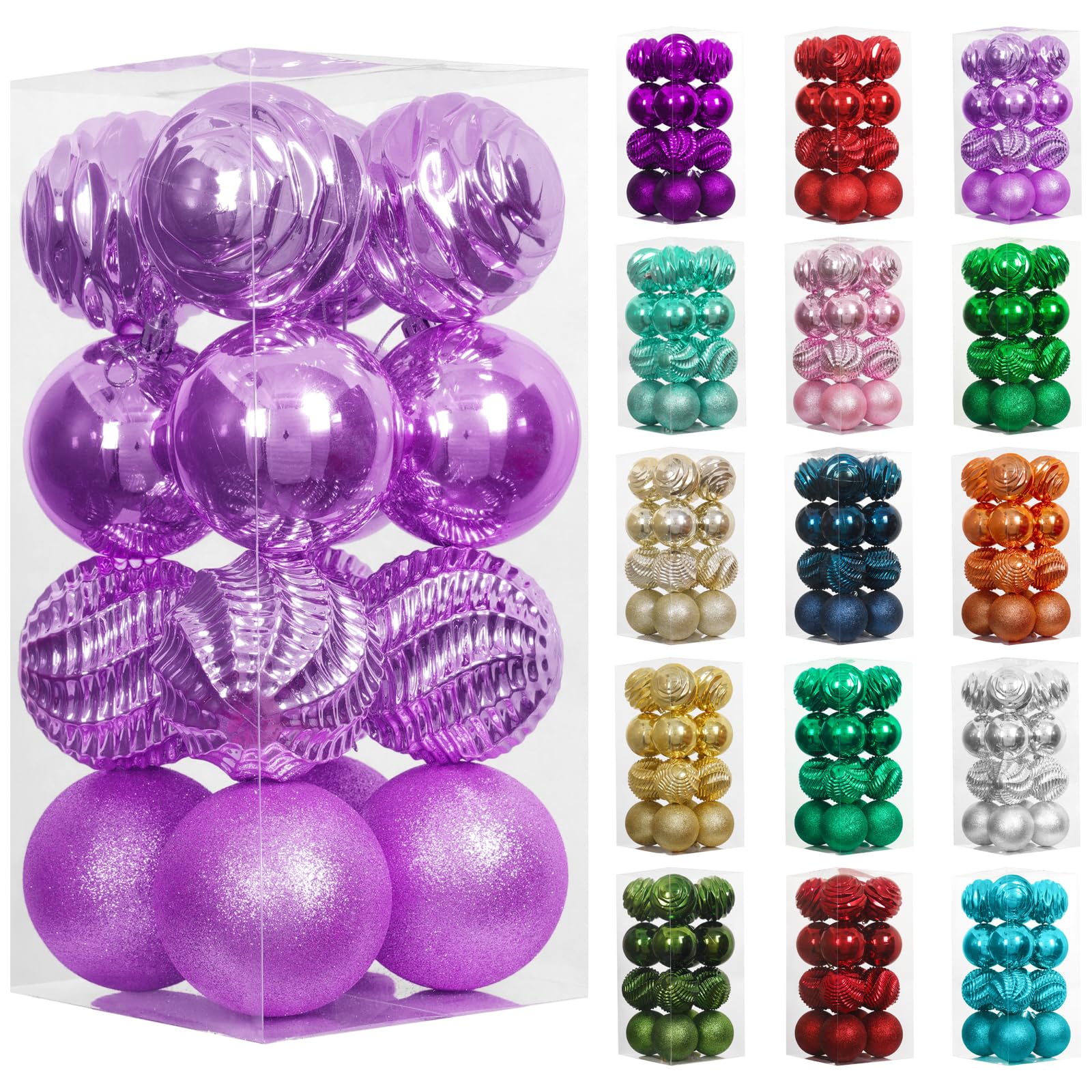 Photo 1 of XmasExp 16ct Christmas Balls Ornaments - Shatterproof Large Hanging Ball Decorative Xmas Balls for Halloween Decorations Holiday Wedding Party Xmas Tree Decoration(3.15"/80mm, Light Purple)