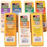 Wisconsin Cheese Company &ndash; Specialty Cheese Block Sampler Pack &ndash; 7 Flavors Including Cheddar, Pepper Jack, Swiss, Gouda, Salami, Smoked Cheddar &amp; Tomato Basil &ndash; Charcuterie Board Gift Set (4 oz Each)