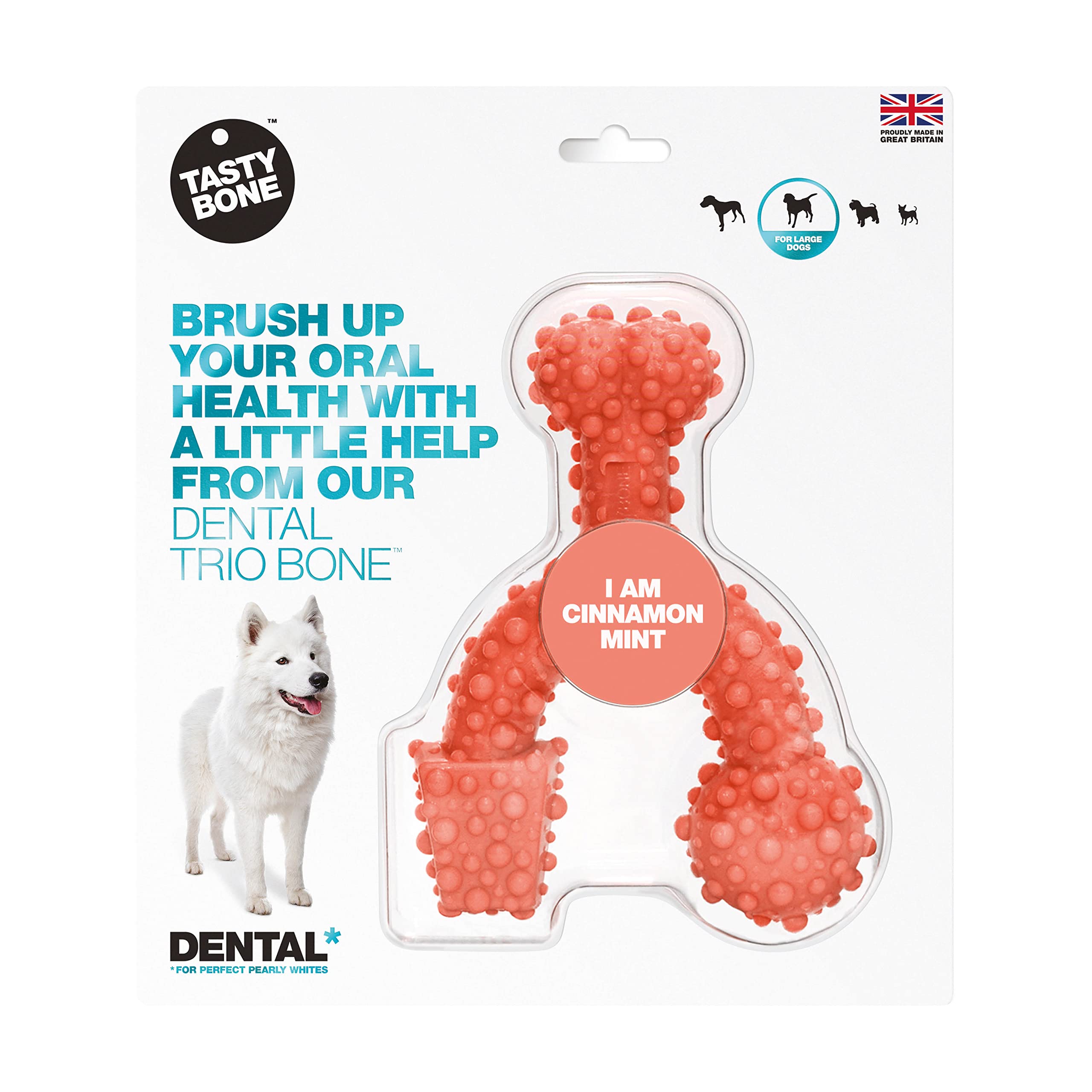 TastyBone TrioBone Dental Nylon Dog Chew Toy for Large Dogs (Raspberry Mint) - Strong Healthy Teeth & Gums, Indestructible for Aggressive Chewers, Everlasting Flavour, Made in the UK