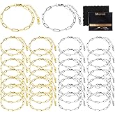 30PCS 18K Gold Plated Charm Bracelet Chains 6.3Inch Stainless Steel Bracelets Chain Bulk Link Bracelet with Lobster Clasps for Women DIY Bracelets Crafts Supplies(Gold+Silver)