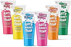 Tub Works® Bath Paint Soap Bath Toy, Neon 6 Pack | Non-Toxic | Washable Bathtub Paint for Finger Painting on Tub Walls | Idea