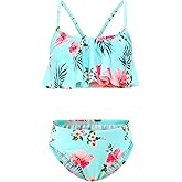 Girls Two Piece Bikini Swimsuits Hawaiian Floral Bathing Suit for Kids Summer Beach Swimwear Set 3-16 Years