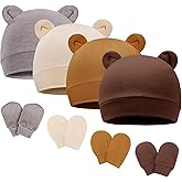 BQUBO Newborn Baby Bear Ears Hats and Mittens Sets Preemie Cotton Caps Baby Boy Girl Infant Hospital Beanie