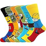 Casual Socks Men Women 6Pairs Funny Anime Socks Ninja Turtles SpongeBob Patterned Crew Socks Cartoon Novelty