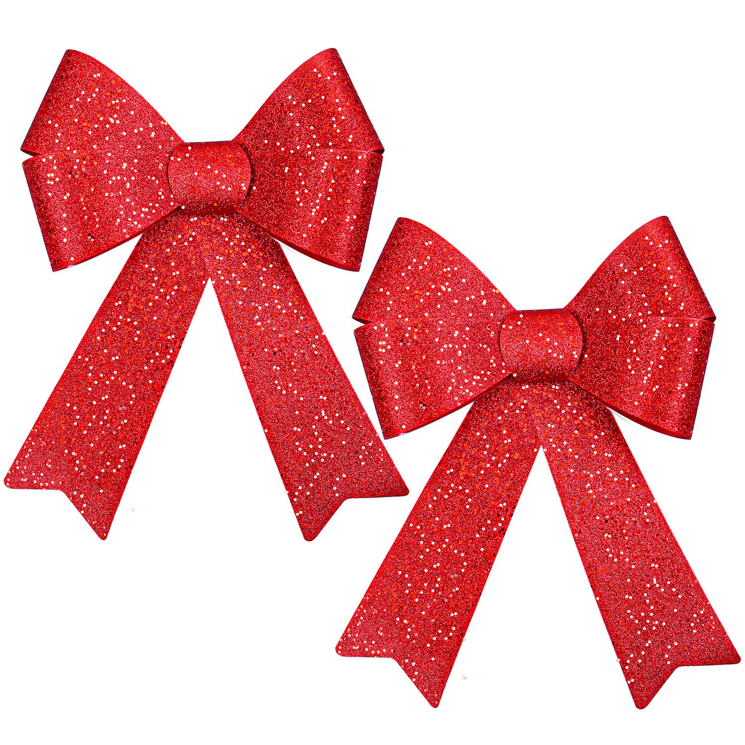 ANECO 2 Pack 12 x 18 Inches Red Christmas Bows Christmas Wreaths Bows Xmas Plastic Bows for Christmas Tree, Garland and Outdoor Decoration (Color C, 12 x 18 inches)
