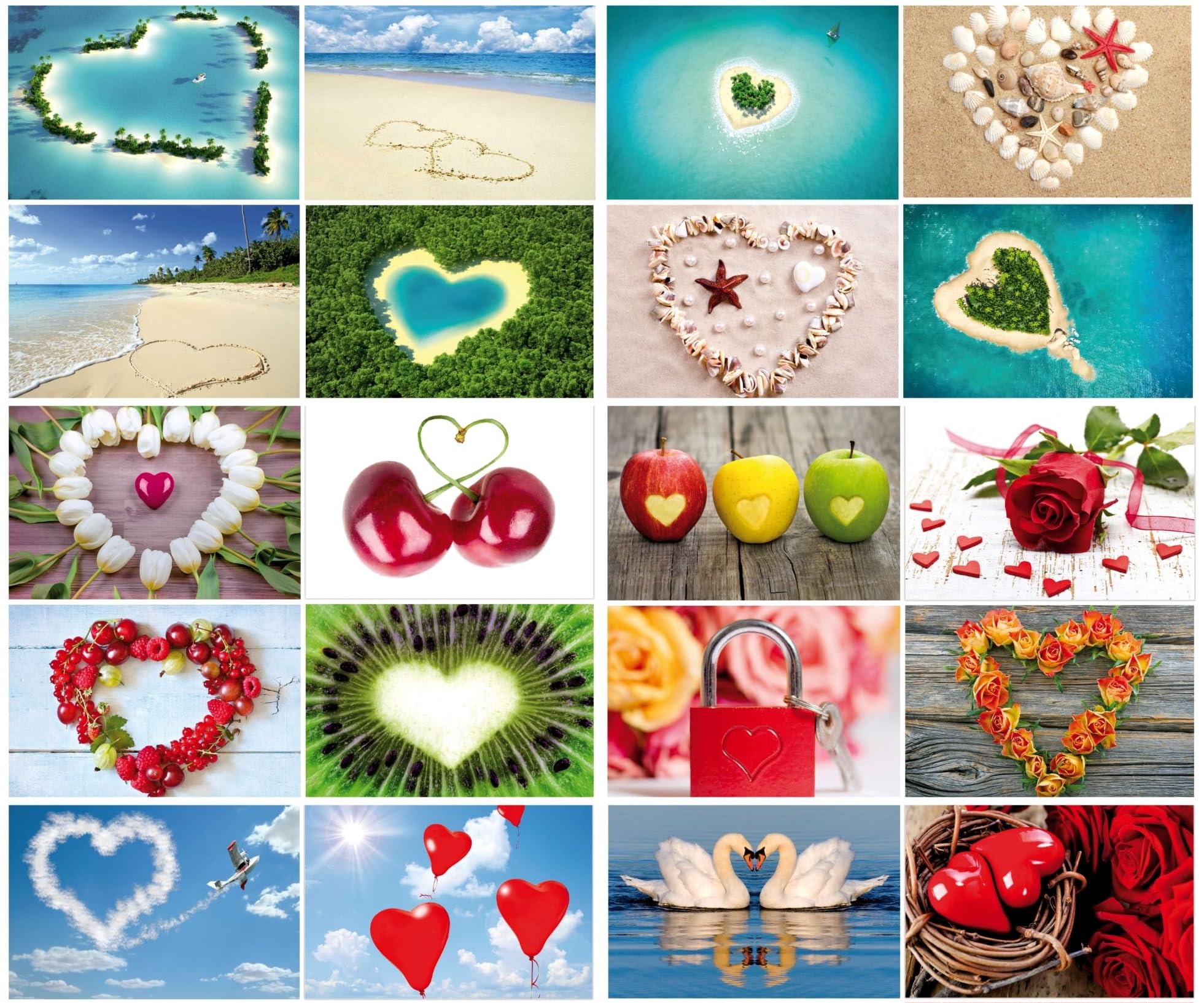 Pack of 24 "LOVE POSTCARDS" with 24 hearts, all different images, 5,8 x 4,1 inch (DIN A 6) by Edition Colibri