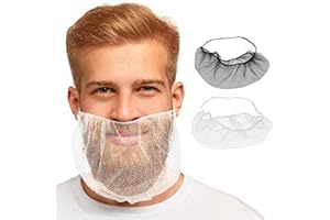 AMZ Medical Supply White Disposable Beard Nets Food Service, 19 x 9 Inch. Pack of 100 Breathable Nylon Beard Guard for Men. Kitchen Hair Cover for Cooking, Cleaning. Elastic Loop Hair Cover for Men