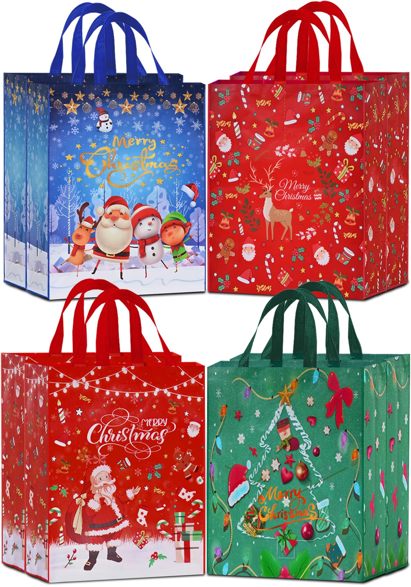 AhfuLife Extra Large Christmas Bags for Gift, 54 x 41x 16cm, 8pcs Jumbo Xmas Tote Oversized Bags with Handles, Reusable Multipack Non-woven Christmas Shopping Bag, Xmas Party Favor Bag Decorations