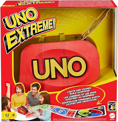 UNO Extreme - Juego de Cartas Familiar con Lanzador - con Luz y Sonido - 112 Cartas - De 2 a 10 Jugadores - Regalo para Niños de 7+ Años y Adultos, GXY75